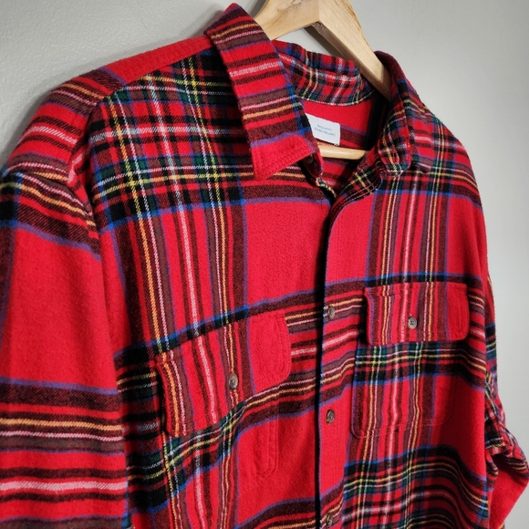 Old Navy Flannel Shirt Red Plaid Size XL Reg Fit Double Brushed - Picture 6 of 12